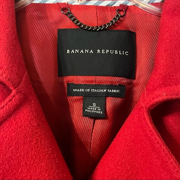 Banana Republic Womens Double Breasted Wool Pea Coat Size S Red Italian Fabric - Picture 4 of 6